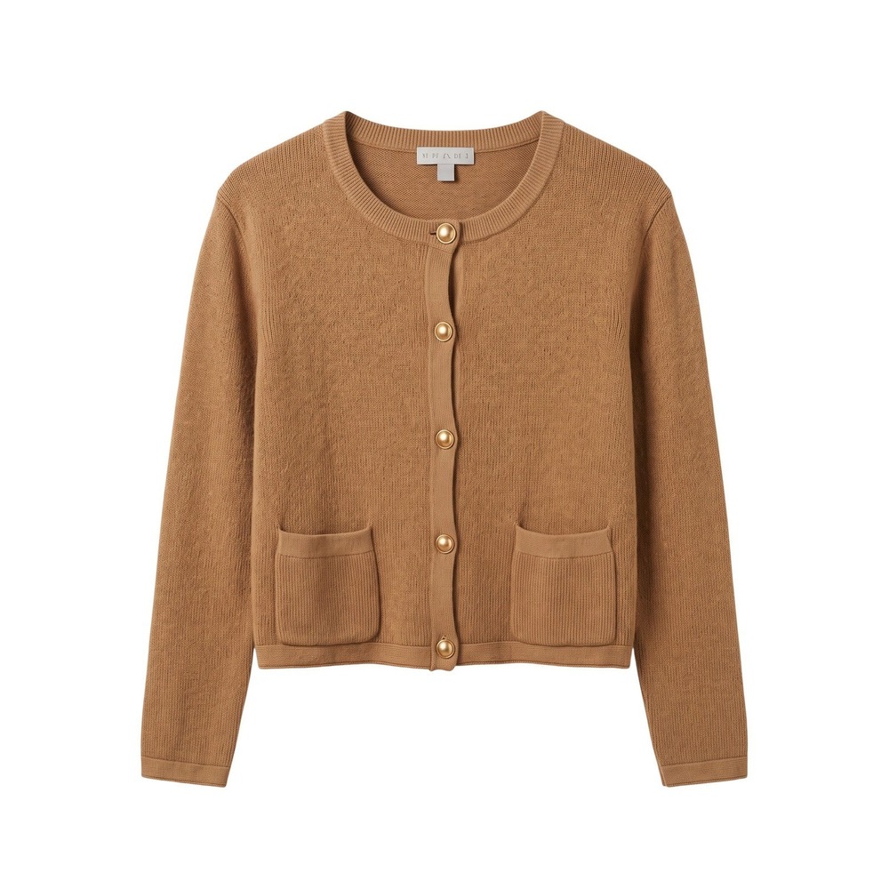 J.Crew Emilie Patch-Pocket Sweater Lady Jacket - Heather Acorn Camel Size M